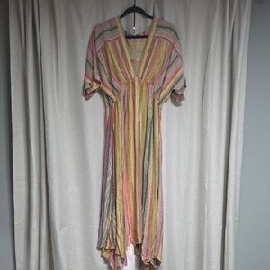 En Creme Pastel Striped High Low Dress